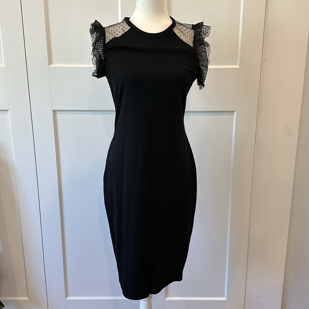 Red Valentino Black Dress Lace Sleeves Stretchy L